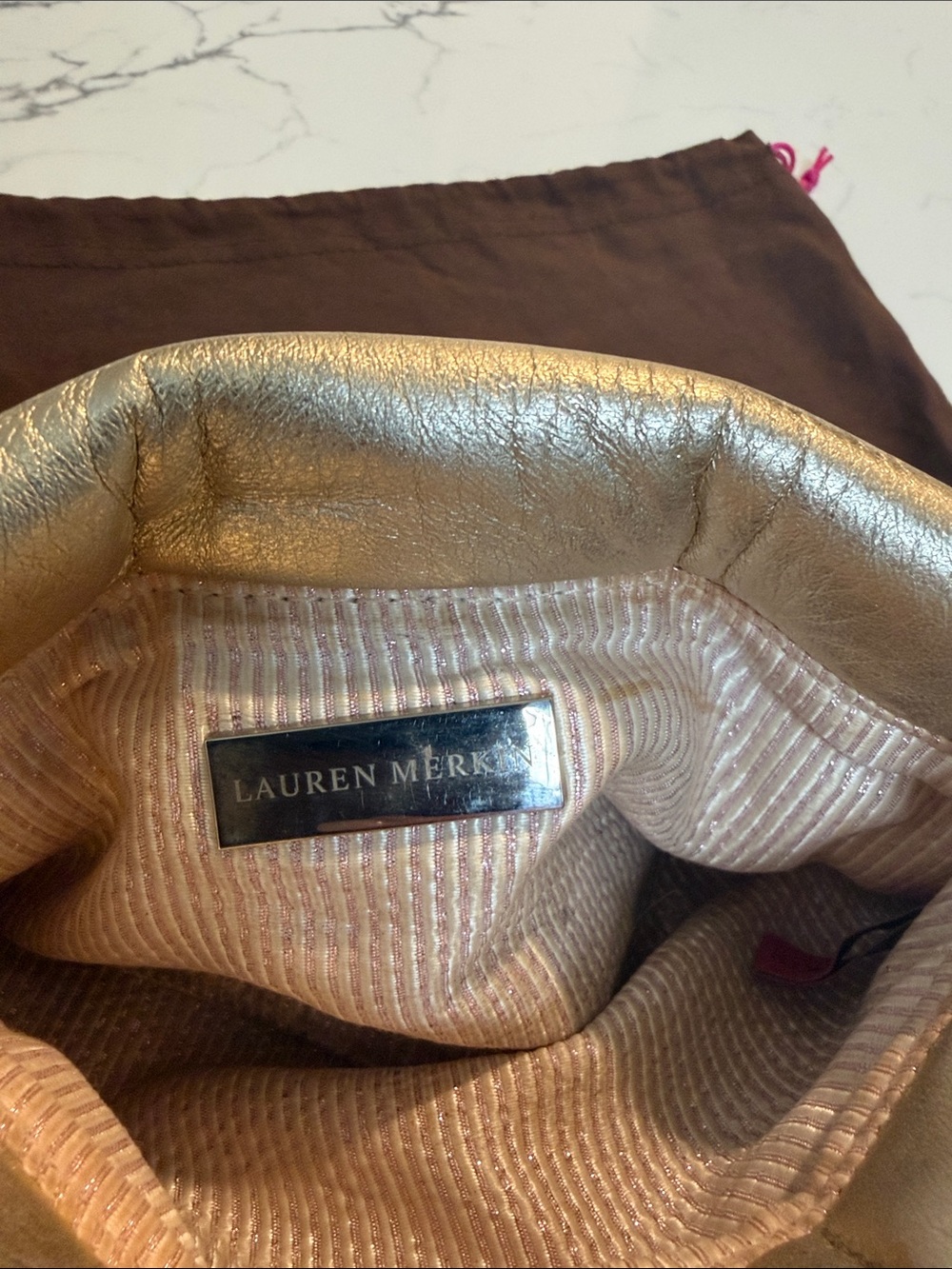 Vintage Lauren Merkin "Eve" convertible leather clutch in champagne gold - Picture 5 of 9
